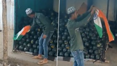 National Flag Insulted! Man Seen Cleaning Dust With Tricolour From Watermelons in Jhansi, UP Police Order Probe After Video Goes Viral