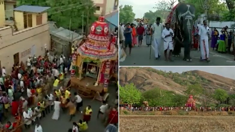 Tamil Nadu: Thousands of Devotees Take Part in Rath Yatra At Madurai’s Thiruparankundram Muruga Temple (Watch Video)