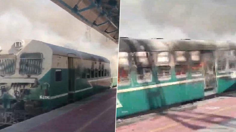 Gujarat Local Train Catches Fire At Botad Railway Station, No Injuries Reported (Watch Video)