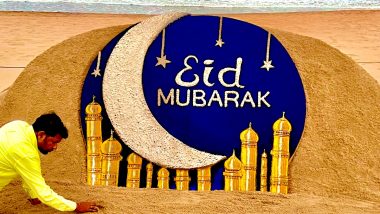 Eid Mubarak 2023 Sand Art: Sudarsan Pattnaik Extends Greetings With Beautiful Sculpture on the Occasion of Eid al-Fitr