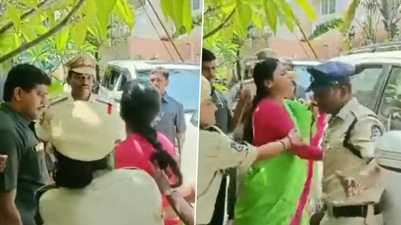 YS Sharmila ‘Slaps’ Woman Constable While Being Detained By Police to Prevent Her From Visiting SIT Office in TSPSC Question Paper Leak Case (Watch Video)