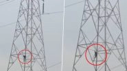 Uttar Pradesh: Refused Money For Liquor, Man Climbs High-Tension Electricity Tower in Hapur (Watch Video)