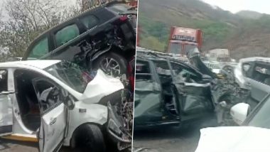 Mumbai-Pune Expressway Accident: Four People Injured After Seven Vehicles Collide Near Khopoli Exit (Watch Video)