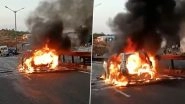 Maharashtra: Car Catches Fire on Pune-Bengaluru Highway Near Dari Bridge, No Injuries Reported (Watch Video)