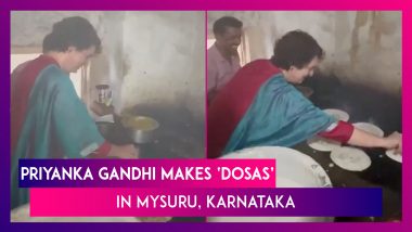 Priyanka Gandhi Tries Her Hand At Making ‘Dosas’ At A Restaurant In Mysuru, Karnataka