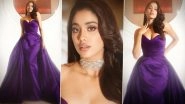 Filmfare Awards 2023: Janhvi Kapoor Stuns on the Red Carpet in Purple Off-Shoulder Gown by Gauri and Nainika (View Pics)