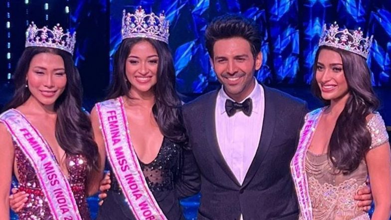 Kartik Aaryan Poses With Femina Miss India Winner Nandini Gupta and Runners-Up of the Beauty Pageant (View Pic)