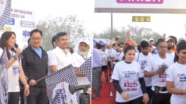 Delhi: Union Minister Kiren Rijiju and Ajay Jadeja Flag Off 'IIFL JITO Ahimsa Run' From Jawaharlal Nehru Stadium (Watch Video)