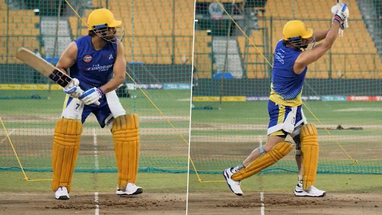 MS Dhoni's 'Mighty Hits' at M Chinnaswamy Stadium Ahead of IPL 2023 Match Against Royal Challengers Bangalore Will Make Every CSK Fan Feel Good! (Watch Video)