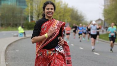 UK-based Odisha Woman Madhusmita Jena Goes Viral With Saree-clad Marathon Run (Watch Video)