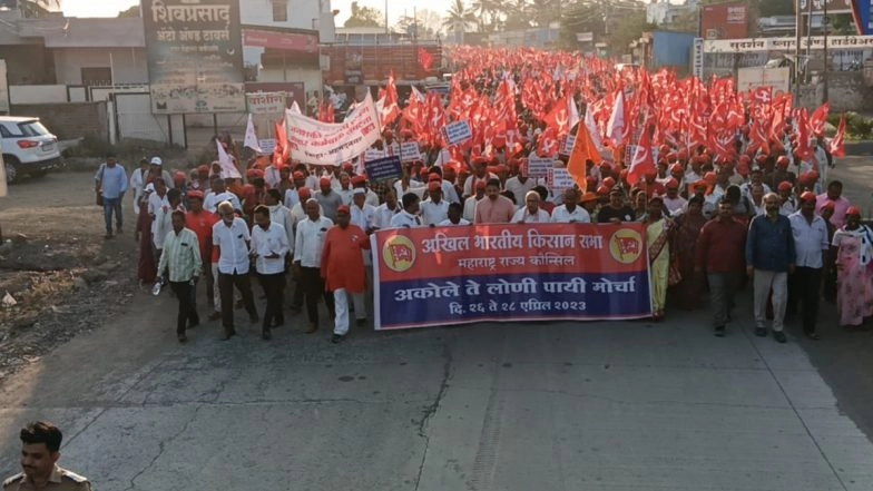 Maharashtra: Over 15,000 Farmers March to Seek Proper Land Acquisition Compensation, Remunerative Price of Produce in Ahmednagar