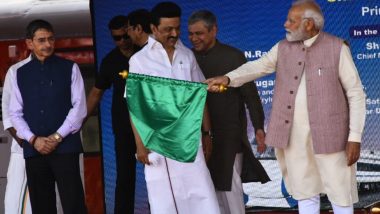 PM Narendra Modi Flags Off Chennai-Coimbatore Vande Bharat Express in Tamil Nadu (Watch Video)