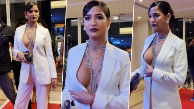 Poonam Pandey Goes Bold and Braless, Opts for an All-White Powersuit for Indian Telly Awards 2023 (View Pics & Video)