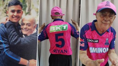 Riyan Parag's Grandfather Wears Rajasthan Royals Jersey to Support His Grandson for His 50th IPL Match (See Pic)