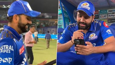Cute! Rohit Sharma Video Calls Wife Ritika Sajdeh After MI’s First Win in IPL 2023 (Watch Video)
