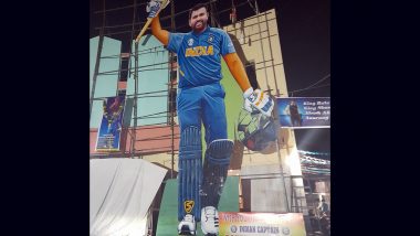 Rohit Sharma Birthday Special: Fans in Hyderabad Reveal 60 Feet Cutout of Indian Cricket Team Captain As he Turns 36