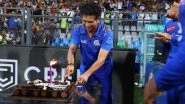 Sachin Tendulkar Cuts Cake at Wankhede Stadium Ahead of His 50th Birthday During MI vs PBKS IPL 2023 Clash
