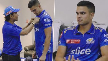 'At Least There Is A Wicket in Our Family Now' Proud Father Sachin Tendulkar Lauds Son Arjun Tendulkar In MI Dressing Room After His First Wicket in IPL Against SRH (Watch Video)
