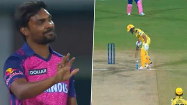 Ouch! Sandeep Sharma's Delivery Hits Ruturaj Gaikwad After He Backs Away Last Minute During CSK vs RR IPL 2023 Match