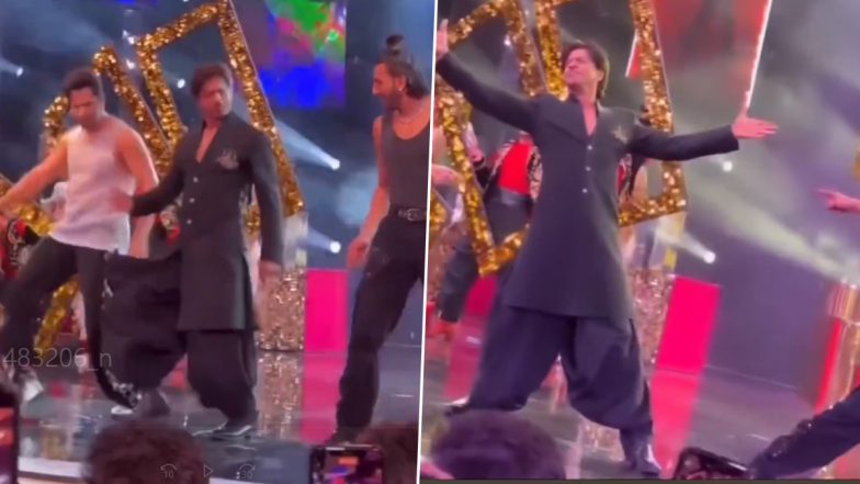 Shah Rukh Khan, Varun Dhawan and Ranveer Singh Set the Stage on Fire As They Groove to 'Jhoome Jo Pathaan' at NMACC Gala Day 2 (Watch Viral Video)