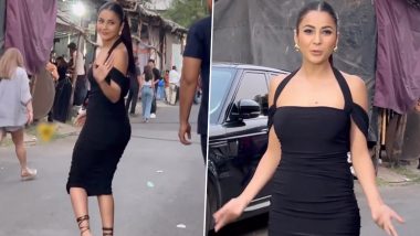 Shehnaaz Gill Looks Absolutely Gorgeous in Black Bodycon Dress With High Ponytail (Watch Video)