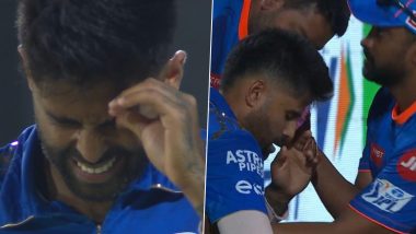 Suryakumar Yadav Suffers Eye Injury While Attempting Axar Patel's Catch Near Boundary Line During DC vs MI IPL 2023 Match (Watch Video)