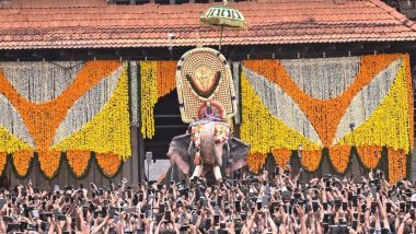Thrissur Pooram 2023 Begins with Hundreds of People Thronging at Thekkinkadu Maidan in Thrissur to Watch the Spectacle (Watch Video)