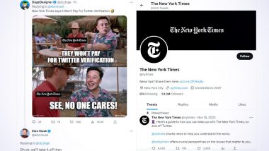 Elon Musk's 'We Will Take It Off' Tweet Goes Viral As New York Times Loses Verified Badge on Twitter 48 Hours After Refusing To Pay for 'Twitter Blue'