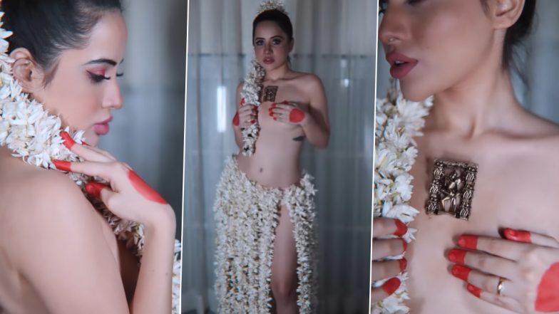 Uorfi Javed Goes TOPLESS Again As She Covers Her B**bs With Hands and Wears a Thigh-High Slit Gajra Inspired Skirt; Check Out Her Sexy Video Here!