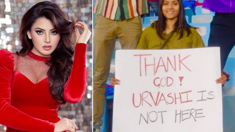 Rishabh Pant's Fan Trolls Urvashi Rautela With 'Thank God Urvashi Is Not Here' Placard During His IPL Match; Here's How the Actress Responded!