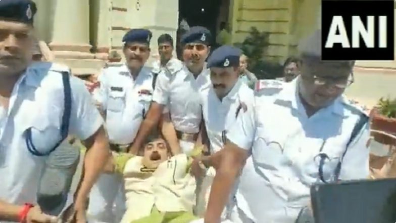 Bihar: BJP MLA Jivesh Mishra Carried Out of Bihar Assembly by Marshals for 'Creating Ruckus' (Watch Video)