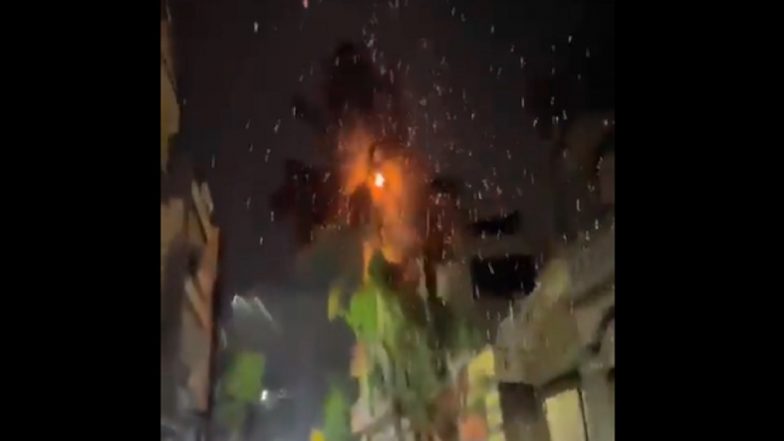 Burning Tree: Lightening Strikes Coconut Tree, Ignites Massive Fire in Indore (Watch Video)