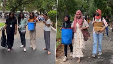 Chennai College Students Celebrate ‘No Bag Day’ With Creative Spirit, Carry Their Stuff in Cooker, Bucket and Other Funny Things (Watch Video)