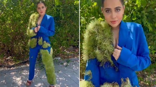 Urfi Javed Wears Green Grass as She Flaunts Sharp Pantsuit Look; Check Out Bizarre Photos and Videos Shared by 'Fashionista'