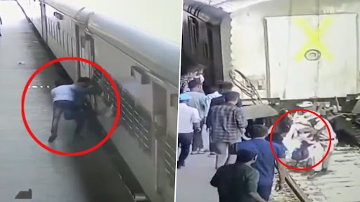 Man Injured After Being Run Over by Train, Another Gets Dragged on Platform; RPF Officials Save Lives of Both Passengers (Watch Video)