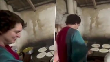 Karnataka: Priyanka Gandhi Tries Her Hands at Making ‘Dosas’ in Mysuru Restaurant (Watch Video)