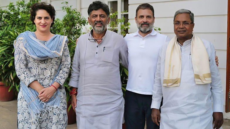 Karnataka CM-Designate Siddaramaiah, DK Shivakumar Meet Rahul Gandhi and Priyanka Gandhi in Delhi, Invite Congress Leaders to Swearing-In Ceremony