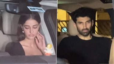 Rumoured Lovebirds Ananya Panday and Aditya Roy Kapur Twin in Black as They Arrive at Karan Johar's Residence for Party (Watch Video)