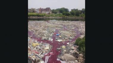 Hindon River Turns Red Videos: Stretch of Hindon 'Bleeding' Due to Pollution at Bahlolpur in Noida