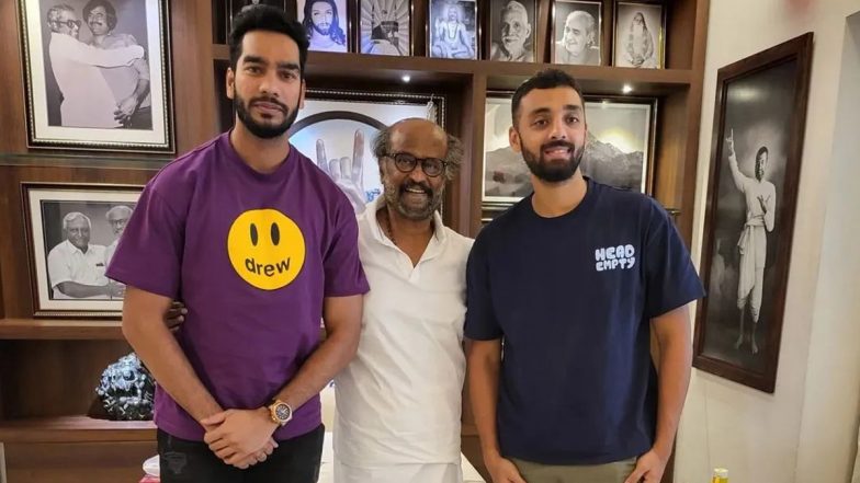 KKR's Varun Chakaravarthy and Venkatesh Iyer Meets Rajinikanth! Check Out Their Snaps With Thalaiva! (View Pics)