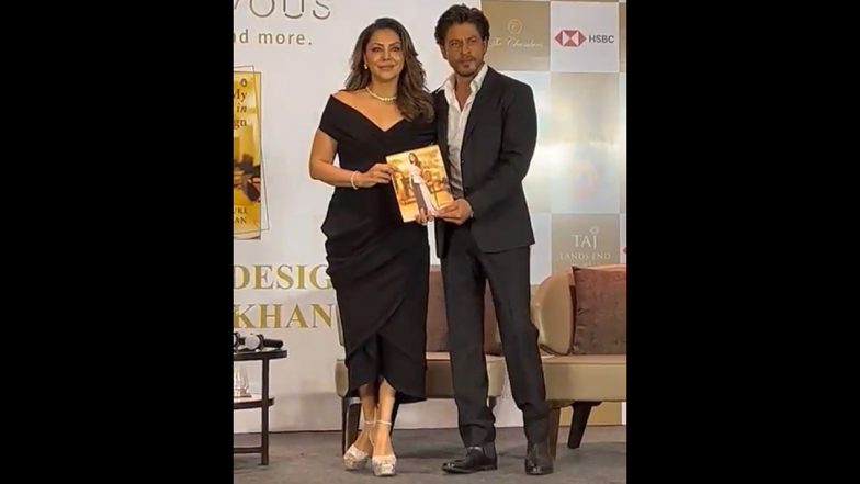 Shah Rukh Khan Attends Wife Gauri Khan’s Book Launch for ‘My Life in Design’ (Watch Video)