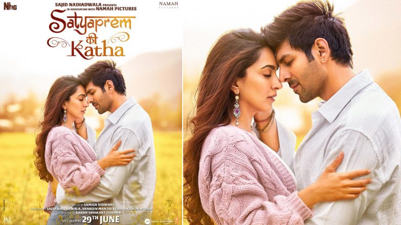 Satyaprem Ki Katha: Kartik Aryan and Kiara Advani Pose with Their Heads Touching in New Romantic Poster (View Pic)