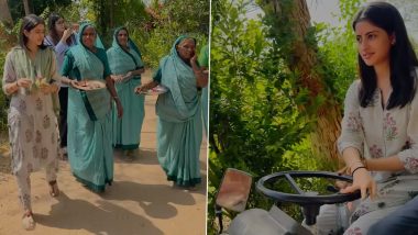 Navya Naveli Nanda Takes Trip to Ganeshpura in Gujarat, Tries Her Hand at Driving a Tractor and Meets Local Woman in Village (Watch Video)