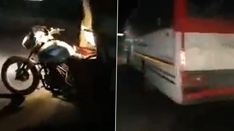 Uttar Pradesh: Biker Dies as UP Roadways Bus Drags Two-Wheeler for 12 Kilometres in Etah (Watch Video)