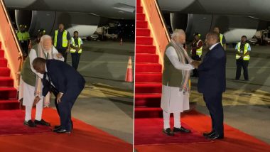 PM Narendra Modi in Papua New Guinea: PNG PM James Marape Touches PM Modi's Feet, Welcomes Indian PM With Guard of Honour Port Moresby, Watch Video