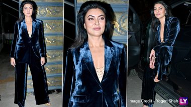 Sushmita Sen Gives Boss Lady Vibes in Gorgeous Navy Blue Velvet Pantsuit As She Steps Out with Her Ex Boyfriend Rohman Shawl and Daughter (Watch Video)