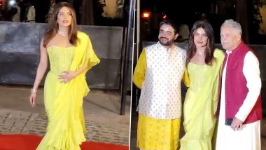 Priyanka Chopra Poses Alongside Brother Siddharth and Uncle Pawan Chopra at Parineeti Chopra-Raghav Chadha Engagement (Watch Video)