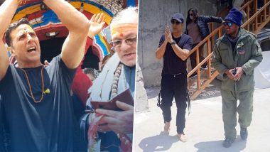Akshay Kumar Visits Kedarnath Temple Barefoot, Actor Greets Fans with Tight Security Around Him (View Pics)