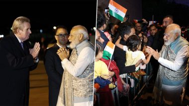 PM Narendra Modi in Australia: PM Modi Lands in Sydney To Warm Welcome by Indian Community (See Pics and Video)