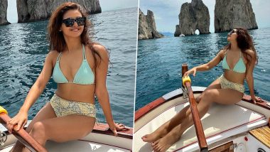 Shakti Mohan Enjoys the Wind in Her Hair on Boat and Shares Sexy Update in Blue and Yellow Bikini (View Pics)